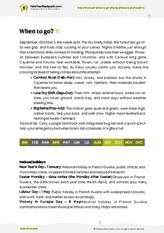 example page 3 from our offline Travel Guide for French Guiana